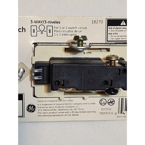 GE 3 Way Switch Light Almond 18270 Pressure Lock Wiring 15A Max 120VAC - Picture 6 of 7